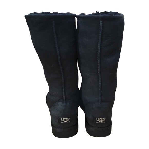 UGG Womens Size 7 Classic Tall II Black Sheepskin Shearling Fur Lined Boots - Picture 5 of 10
